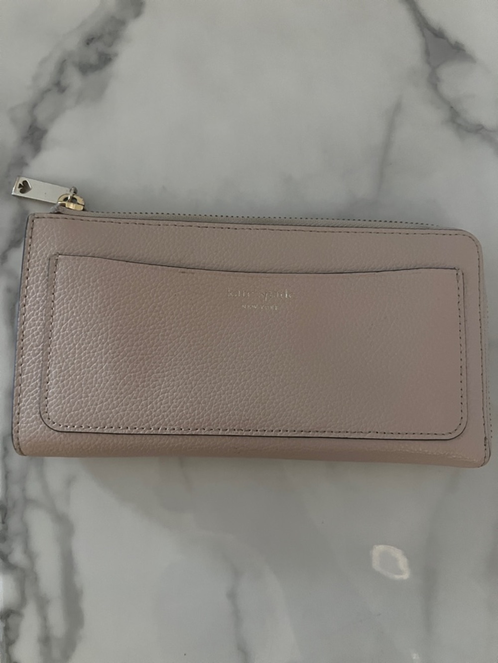 kate spade Pale Blush Pebbled Leather Zip Wallet with Front Slip Pocket